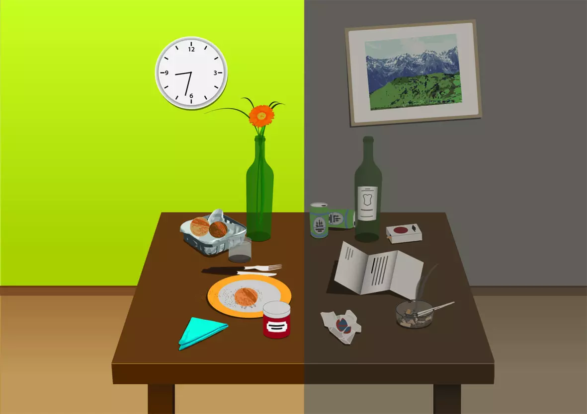 Grafik Tisch gesunde und ungesunde Lebensweise